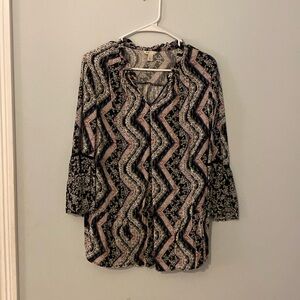 Cato blouse size large. Black, rose, white and blue. 3/4 sleeves.